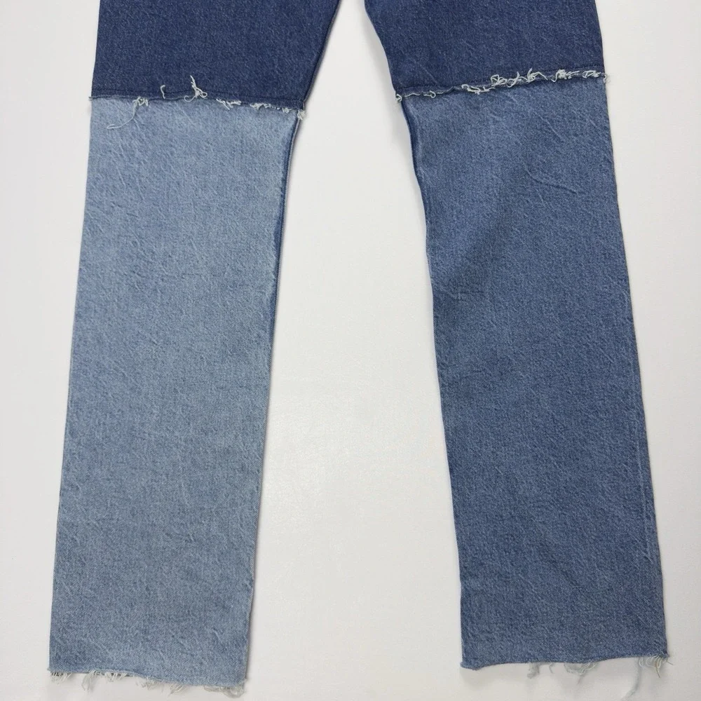 FRAME Womens Two-Tone Patchwork Straight Leg Jeans Raw Hem Denim Color Block  26 - Picture 9 of 15